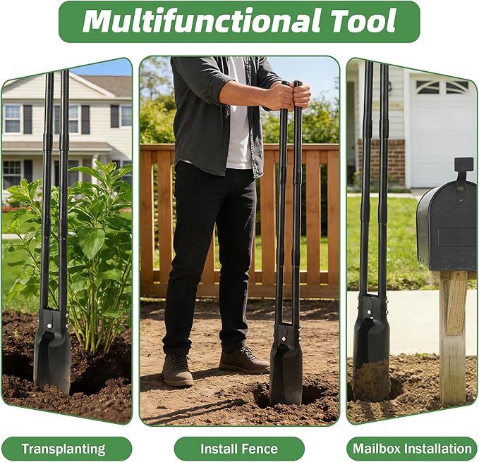 Post Hole Digger,54 Inch Heavy Duty Metal Hole Digger Tool for Digging,Black Manual Tool for Transplant, Camping,Gardening.