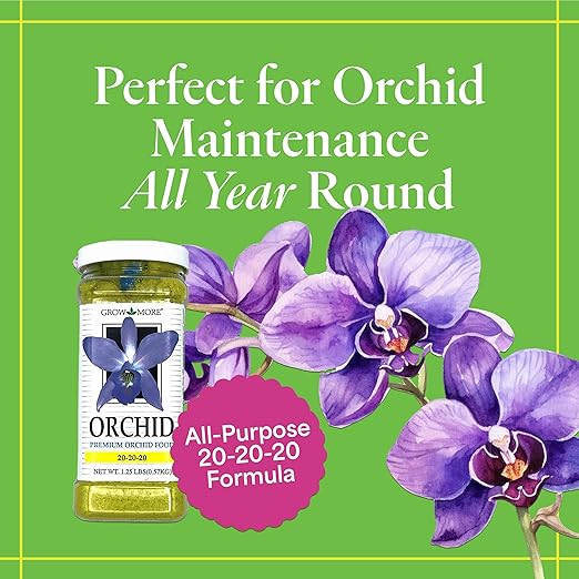 Grow More All Purpose Orchid Fertilizer 20-20-20 for Soil Maintenence Year Round - 20oz of Water Soluble Orchid Food Fertilizer for All Orchids - Plant Food for Healthy Growth & Vibrant Blooms