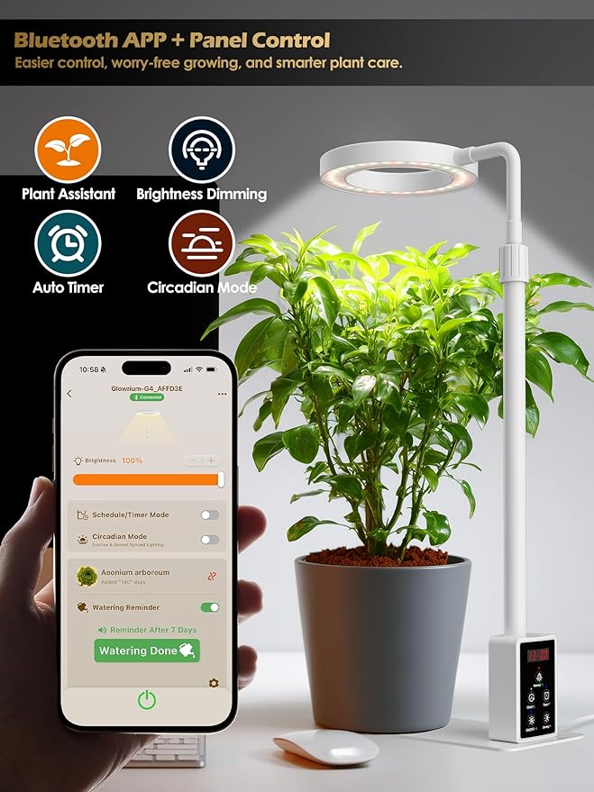 Grow Light with Stand, LED Plant Light for Indoor Plants, Full Spectrum Grow Lamp, Adjustable Height (White, 8W)