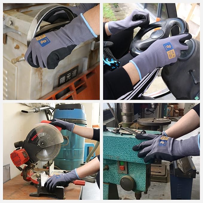 HANDLANDY 6 Pairs Safety Work Gloves with MicroFoam Nitrile Coated - Breathable Nylon Gloves with Grip for Men & Women