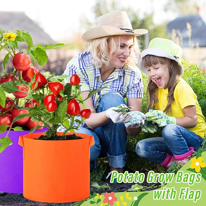 24 Pcs Multicolor Plant Grow Bags Large Grow Bags Fabric Planter Thickened Non Woven Fabric Pots with Handles for Indoor Outdoor Garden Planting Seeds Flower, 6 Colors (7 Gallon)