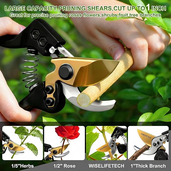 Pruning Shears Heavy Duty, SK5 Steel Bypass Hand Pruners with Teflon Coated Blade, Gardening Scissors for Trees, Shrubs, Roses & Plants, Ergonomic Non-Slip Grip, Clean Precision Cutting