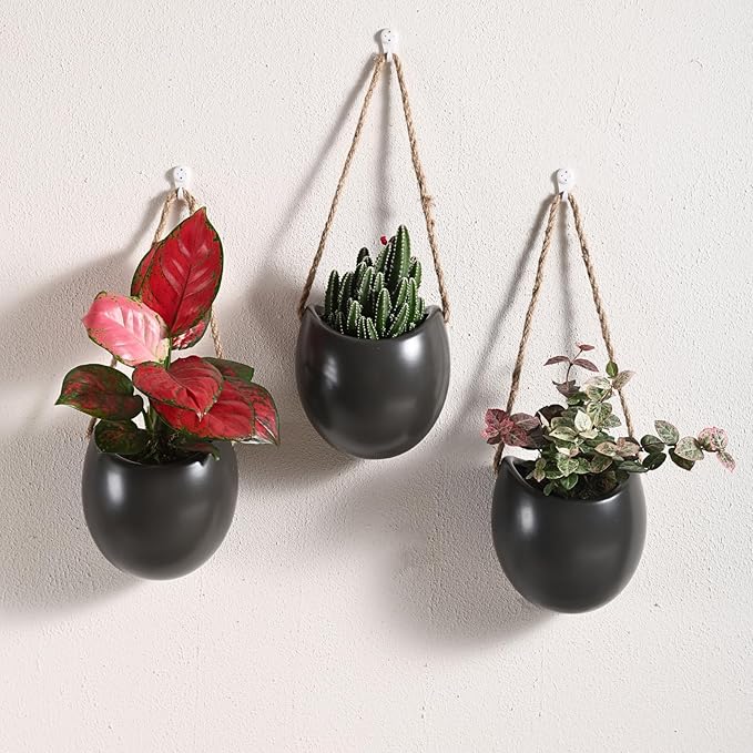 Set of 3 Ceramic Wall Hanging Pocket Planters for Small Plants & Artificial Greenery, Wall Decor for Bathroom Living Room Kitchen Bedroom Corridor Office