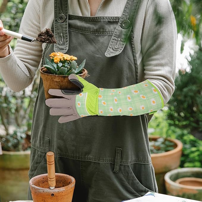 ibasenice Thornproof Gardening Gloves with Long Sleeves Pu Leather Palm Work Gloves for Women and Men for Planting and Pruning