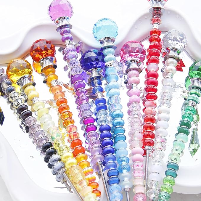 300 Pcs DIY Fairy Wand Beaded Garden Stakes Kit, Fairy Wands Garden Kit Colorful Large Hole Bead with Pendants Crystal Stopper Top Threaded Rod Beaded Garden Stakes Supplies for Outdoor Decorative