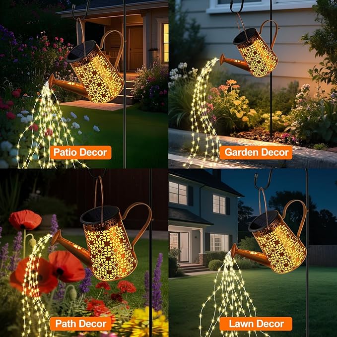 Forlivese 2PCS Solar Watering Can with Lights, Solar Lights Outdoor Decorations with Hanging,Waterproof Watering Can Landscape Light for Patio Gardening Pathway 90LED