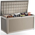 ROJIK 320 Gallon Waterproof Outdoor Deck Storage Box, Lockable Resin Patio Storage Bin with Lid for Garden Tools, Patio Cushions & Outdoor Accessories(Grey)