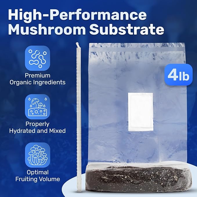 6 LB All-in-One Mushroom Grow Kit 2-Pack, Up to 128oz of Fresh Mushrooms Over 6 Flushes, Sterilized Grain Bags & Dung-Loving Substrate, Injection Port, OMRI-Listed, Made in USA, Just Add Spores