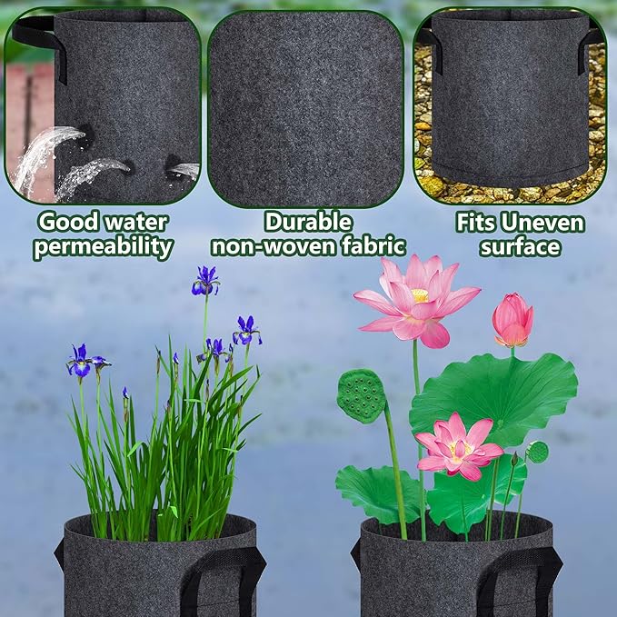 DECOHS 12 Pack Aquatic Plant Pots for Pond, Reusable Fabric Aquatic Plant Pots, Breathable Pond Plant Basket Grow Bags with Handles for Aquatic Plants, Bog Plant, Water Lily, Lotus, Flower (3 Gallon)