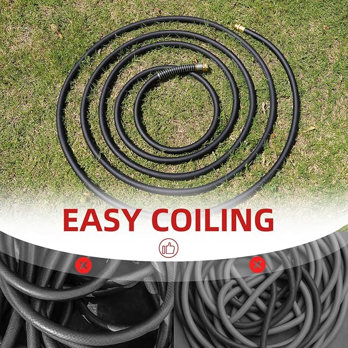 WiseFlow Garden Hose 100FT x 3/4", Heavy Duty Rubber Hose, Water Hose with Five Layered Braiding, Male Female Fittings, 1000PSI Burst, 300PSI Working (Black)