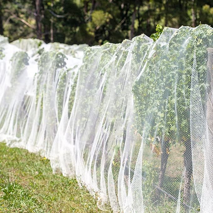 Unves Garden Netting, Bird Mesh Mosquito Netting, Row Covers Bird Net Barrier Screen Protect Fruits Crops, White Plant Cover Garden Mesh for Raised Beds Covers from Bugs Insect