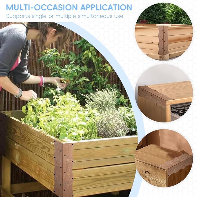 Set of 8 Raised Garden Bed Corner Brackets with Wood Screws, Rust Resistant Metal Connectors 11" x 3" x 3" for 20"-24" Beds, Raised Bed Corners for Vegetable Planter Garden Wood Grain