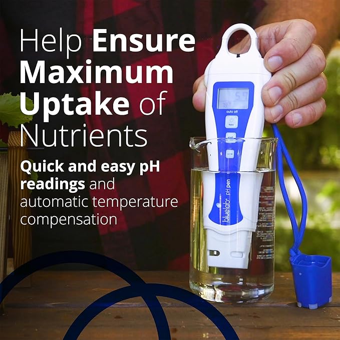 Bluelab pH Pen Meter and Probe Care Kit pH with Calibration Supplies, Storage Solution & Brush, Reliable Digital Tester for pH, Temperature in Growing Solutions, Optimal Plant Health and Yield