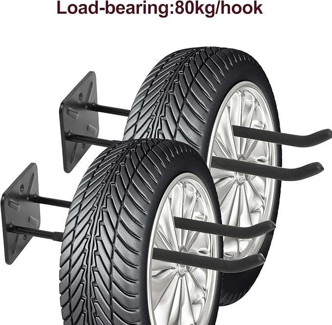 Sinoer Heavy Duty Double Garage Hooks 12.44 Inch Wall Mount Utility Hooks, Tool Organizer for Ladders, Bikes, Tires, Garden Tools & Strollers (2 Pack)