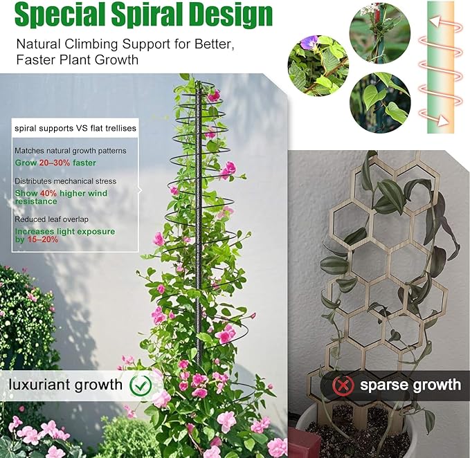 2 Pack Spiral Metal Garden Trellis for Climbing Plants Outdoor - 72" Large Heavy Duty Plant Support Tower with Center Pole, for Outdoor Garden, Raised Bed,Backyard,Container Gardening