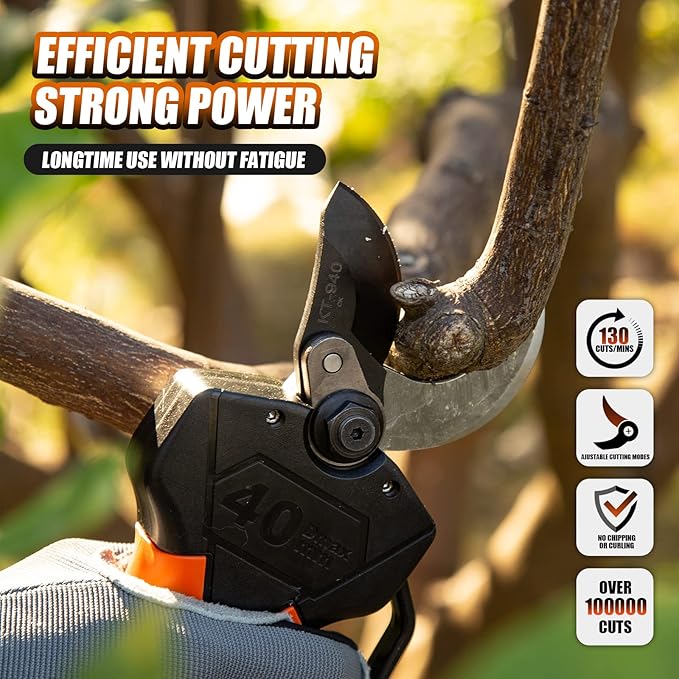 2 In 1 Electric Pruning Shears 40MM, Kebtek Cordless Pruner with Extension Pole 21V Brushless Motor 2Pack 2AH Rechargeable Battery-LCD Display Screen (KT940 Pruner+Pole Set)