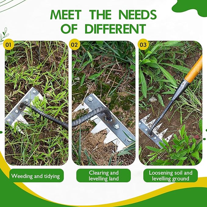 Carbon Steel Garden Hand Rake, Garden Hand Rake Tool, Iron Weeding Rake 2.0, Iron Rake for Yard Lawn and Garden, Heavy-Duty Gardens Hand Weeder Puller Tool for Gardening and Weedings(5 Teeth)
