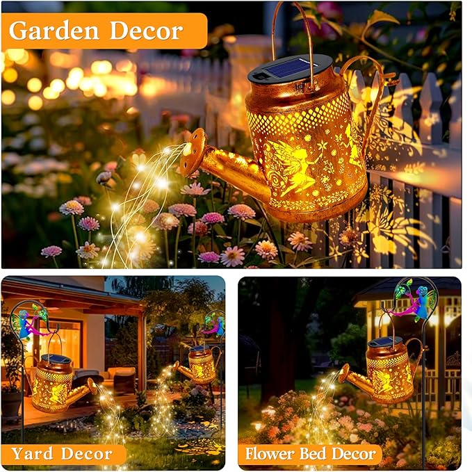 Big Solar Lanterns Outdoor Waterproof, Gifts For Mom Grandma Women Wife Daughter Mother's Day, Fairy Watering Can Garden Decor With Shepherd Hook, Hanging Solar Light Yard Art Outside Patio Path Decor