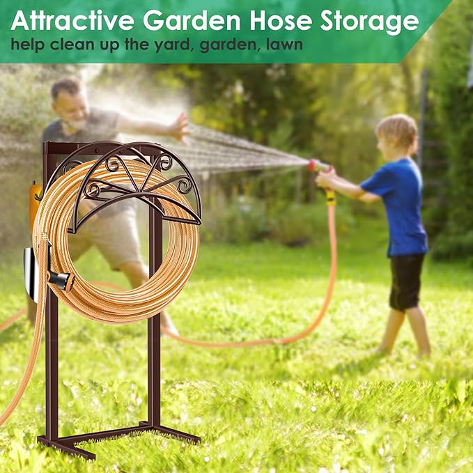 TomCare Garden Hose Holder Heavy Duty Water Hose Holder Holds 160 FT Hoses 4 Spikes Hose Reel Freestanding Hose Hanger Sturdy Hose Storage Stand for Outside Yard Lawn