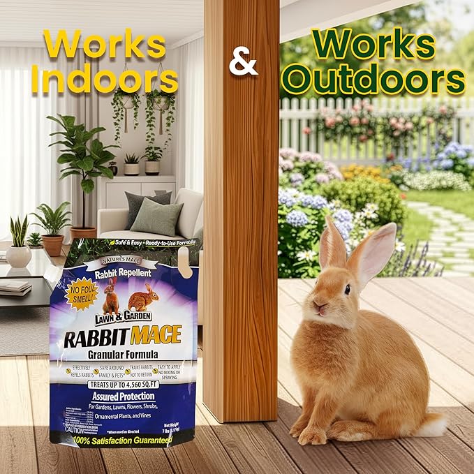 Nature's MACE Rabbit MACE Granules, Rabbit Repellent for Gardens, Lawns, Farms & Landscapes, Treats 4,560 sq ft, Granular Deterrent, 7 Pounds, All-Season Use, Safe for Pets, Children, and Plants