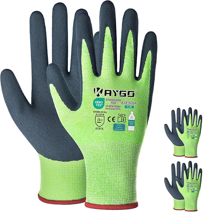 KAYGO Work Gloves for Women, Eco Friendly Safety Work Gloves with Breathable Rubber Coated, KGE19L,3 Pairs