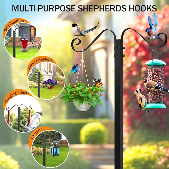 Garden Hose Holder for Outside - Upgraded Water Hose Holders with 5 Spikes & 2 Shepherds Hooks, Freestanding Hose Stand Heavy Duty Hose Hanger Hose Storage Hose Reel Rack for Outside Yard Lawn | for Outside, Upgraded, Hose Stand, Heavy Duty, Hose Hange...