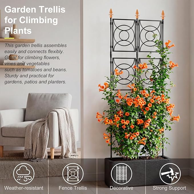 Trellis for Climbing Plants Outdoor, 24 Rifny Tall Garden Trellis Flower Rose Cucumber Trellis for Vines Pea Support, Wall Large Plant Trellis Fence with Plastic Screen Frame, 2 x 6.2 FT