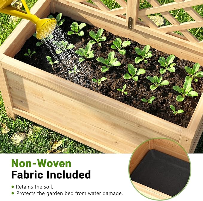 DoCred Raised Garden Bed with Trellis, 30" L x 16" W x 59" H Elevated Freestanding Planter Box for Climbing Plants, Outdoor Wooden Privacy Screen with Garden Box for Backyard Patio Balcony Decor