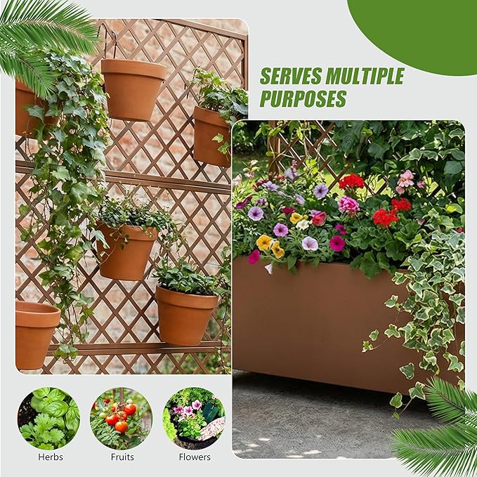 Casaphoria Metal Raised Garden Bed with Trellis and Wheels, 72"x47"x16" Arched Planter Box for Climbing Plants, Vegetables & Vines, Features Drainage Holes and Privacy Screen, Brown-Rhombus