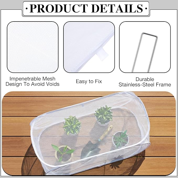 4 Pcs 39" x 18" x 16" Pop up Garden Rows Plants Cover Vegetable Mesh Plant Protector Net Cage Guard with Ground Nails for Protecting Vegetable Fruit Seedling from Animal (White)