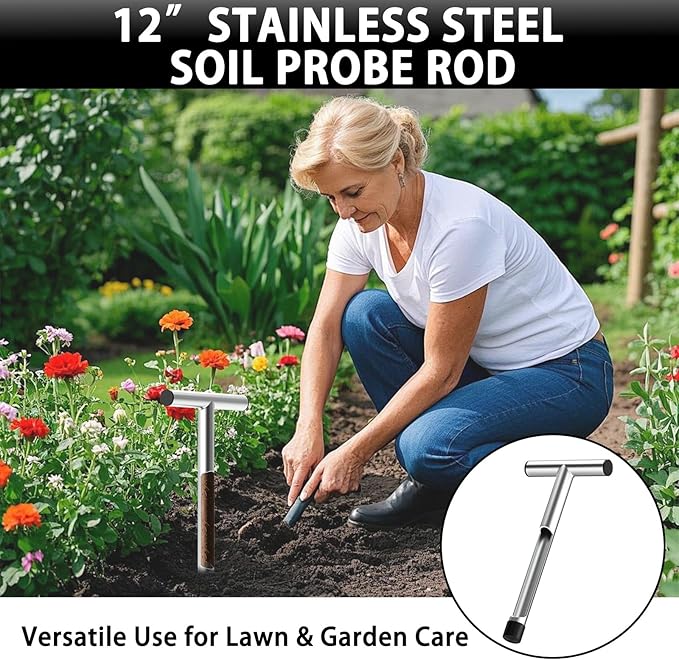 12 Inch Stainless Steel Soil Sampler Probe, T-Style Handle, for Soil Sampling, Plant Care, Farm, Lawn Garden
