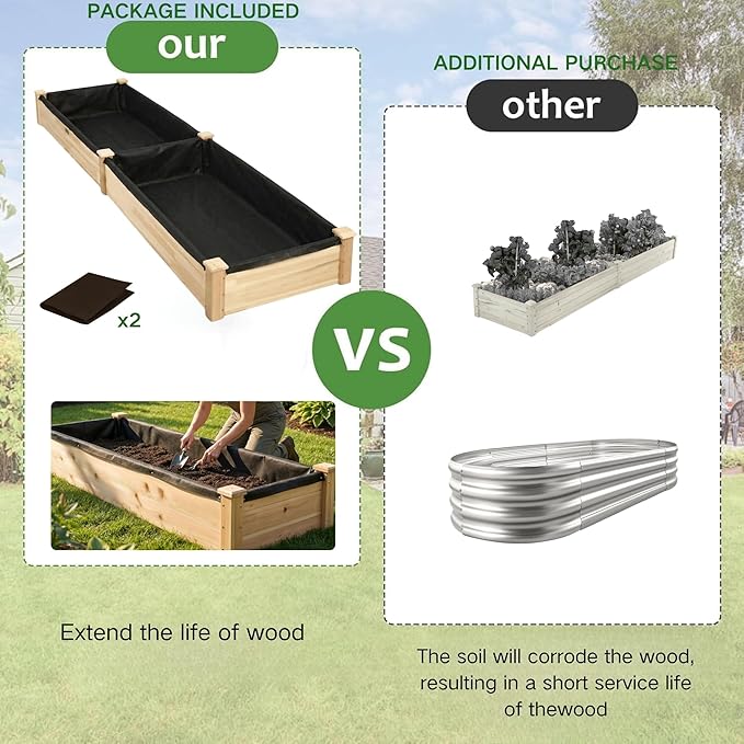 8x2ft Outdoor Wooden Raised Garden Bed,Elevated Planting Planter Box for Vegetables/Garden/Lawn/Patio,Natural Wood, 96 x 24 x 9in