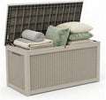 320 Gallon Outdoor Storage Deck Box Waterproof Resin Lockable Outside Bench Porch Patio Furniture Pool Float Garden Tool Cushion UV Resistant Bin Beige