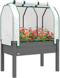 Outsunny Raised Garden Bed with PE Greenhouse Cover Outdoor Elevated Wood Planter Box for Herbs and Vegetables, Use for Patio, Backyard, Balcony, 35 x 22 x 47 inch, Dark Gray