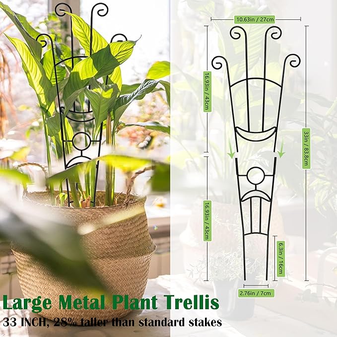 Large Metal Plant Trellis for Potted Plants, 3Pcs, 33 inch, Expandable Trellis, Provide Support for Indoor and Outdoor Plants to Assist Their Healthy Growth