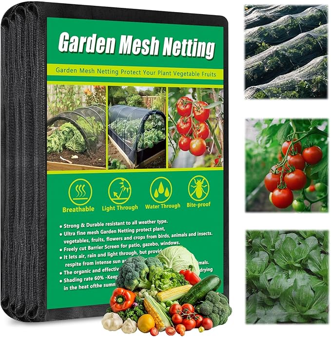 10 X 50 FT Thicker Garden Mesh Netting Pest Barrier for Raised Beds, Black Fruit Tree Netting for Cicadas, Bird Insect Blueberry Bush Strawberry Netting Cover for Garden Protection, Shading Rate 30%