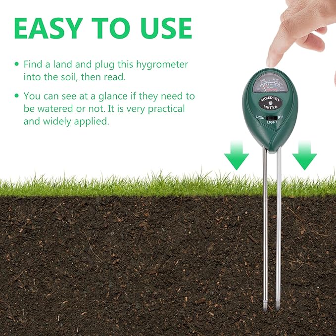 ULTECHNOVO Soil Detector Soil Checker Kit Lawn Soil Tester 3 in 1 Soil Test Kit Soil Humidity Checker Garden Soil Tester Soil Ph Meter Gardening Soil Tester Garden Tool 3 in 1 Soil Tester