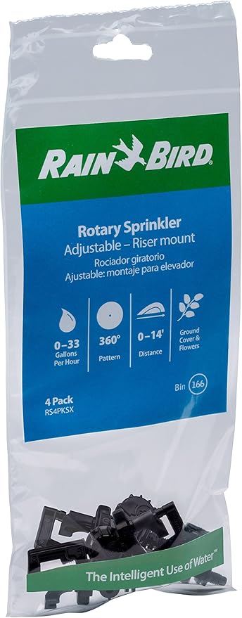 Rain Bird RS4PKSX Drip Irrigation 10-32 Threaded C Frame Rotary Sprinkler, 360° Full Circle Pattern, 0-13' Spray Distance, 4-Pack