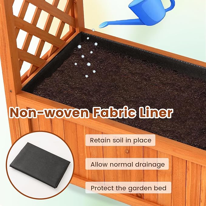 Giantex Set of 2 Raised Garden Bed with Arch Trellis, for Climbing Vine Flower Vegetable, Wood Planter Box with Liner & Drainage Design, Outdoor Plant Container for Yard Balcony (33"x14"x58")