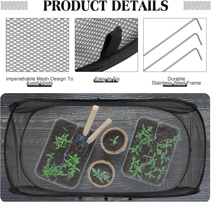 2 Pcs 39" x 18" x 16" Pop up Garden Rows Plants Cover Vegetable Mesh Plant Protector Net Cage Guard with Ground Nails for Protecting Vegetable Fruit Seedling from Animal (Black)
