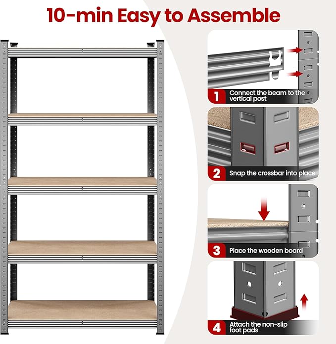Yaheetech Storage Shelves, 5 Tier Heavy Duty Adjustable Metal Shelving Unit, Industrial Utility Rack for Garage Warehouse Pantry Closet (35.5 W x 16 D x 71 H Inches, Light Gray)