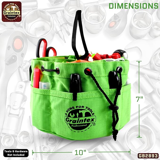 Graintex 18 Pockets Grab Bag Rip-stop Canvas Drawstring Closure, Small Part Organizer Pouch, Small Tools, Screws, Parts, Parachute Tool Bag for Efficient Storage - Lime Green