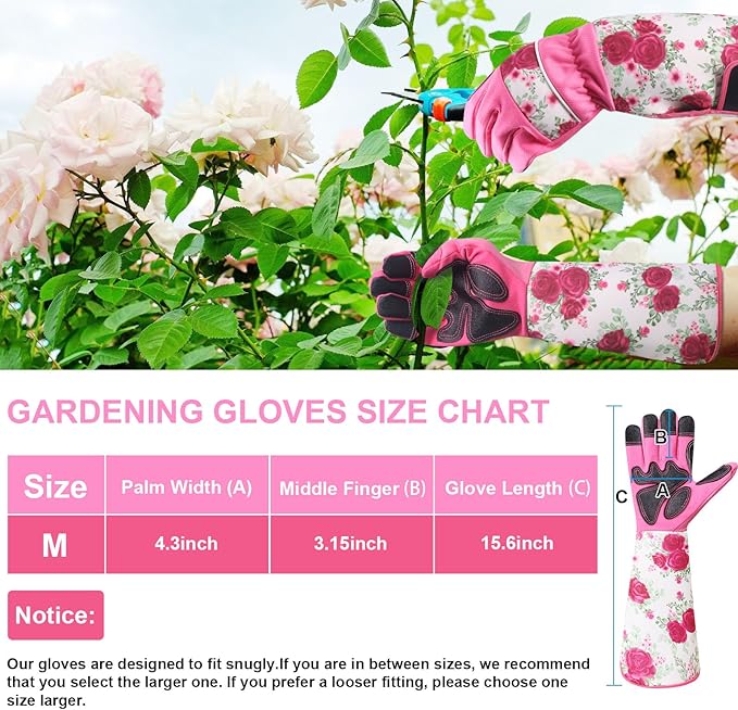 DLY Gardening Gloves, Garden Gloves for Women, long gardening gloves for Garden Work and Yard,Durable and Comfortable(Medium, Rose Red)