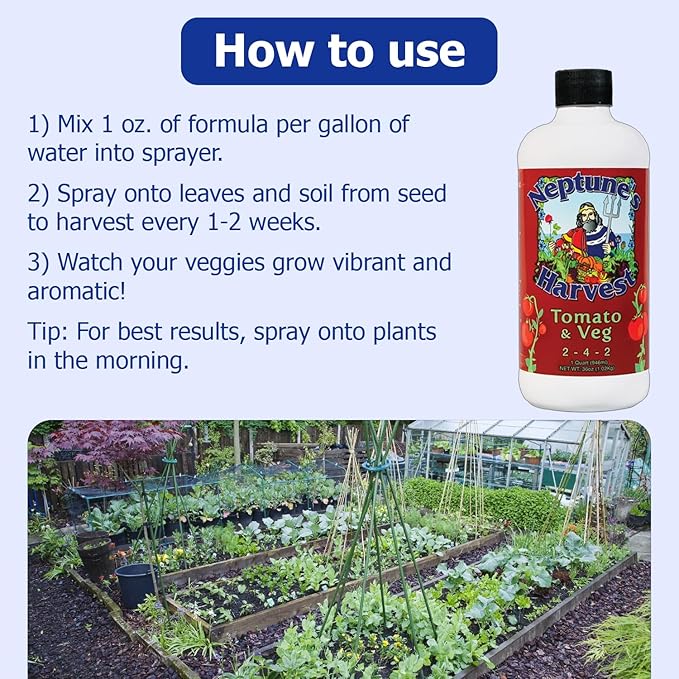Neptune’s Harvest Organic Tomato & Vegetable Plant Fertilizer (2-4-2) - 36oz Bottle - Liquid Plant Food w/Fresh Fish, Seaweed, Molasses, Yucca Extract, & Humic Acids - for Vegetable Garden