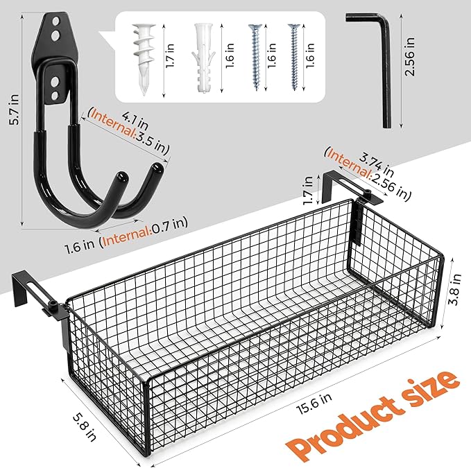 Metal Raised Garden Bed Hanging Storage Basket Includes Hooks, 15.6 x 5.8 x 3.8in Flower Bed Clip-On Hanging Organizer Basket for Raised Garden Beds Kit for Gardening Tools & Supplies