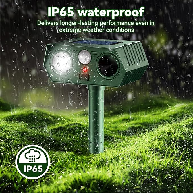 2026 Upgraded Solar Ultrasonic Animal Repellent Outdoor Deer Cat Repellent with Motion Sensor Flash Light,IP65 Waterproof Repeller Keep Rodent Squirrel Raccoon Opossum Skunk Out of Yard Farm -2 Pack
