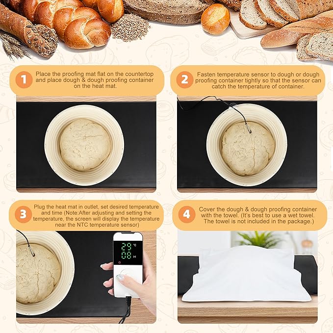 Bunmery Bread Proofing Mat, Sourdough Warming Mat, Sourdough Starter Warmer with Thermostat Temperature Control, Dough Proofer Heating mats for Home Kitchen Baking Food(10.6" x 21.6")