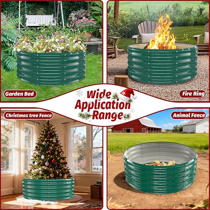 16 Inch Tall Heavy-Duty Round Steel Rised Garden Bed – Wave-Shaped Design Galvanized Metal Planter Box for Vegetables Flowers Succulent at Patio/Garden Outdoor (Green, 40" Diameter X 16" Tall)