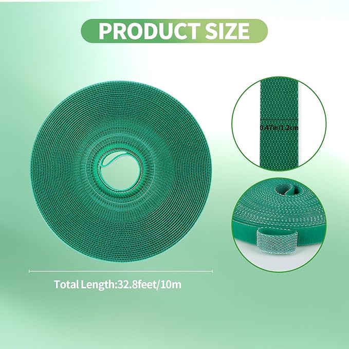 Plant Tape for Climbing Plants,Reusable Garden Tie Tape with Double-Sided Adhesive,Plant Twist Tie,Green Nylon for Outdoor Gardening,Tomato Plant Support,Cable Organization(32.8ft x0.47in)