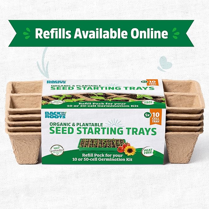 Back to The Roots 10-Cell Greenhouse Germination Kit | Includes Biodegradable Pots & Vented Greenhouse Lid | Made from 75% Recycled Plastic